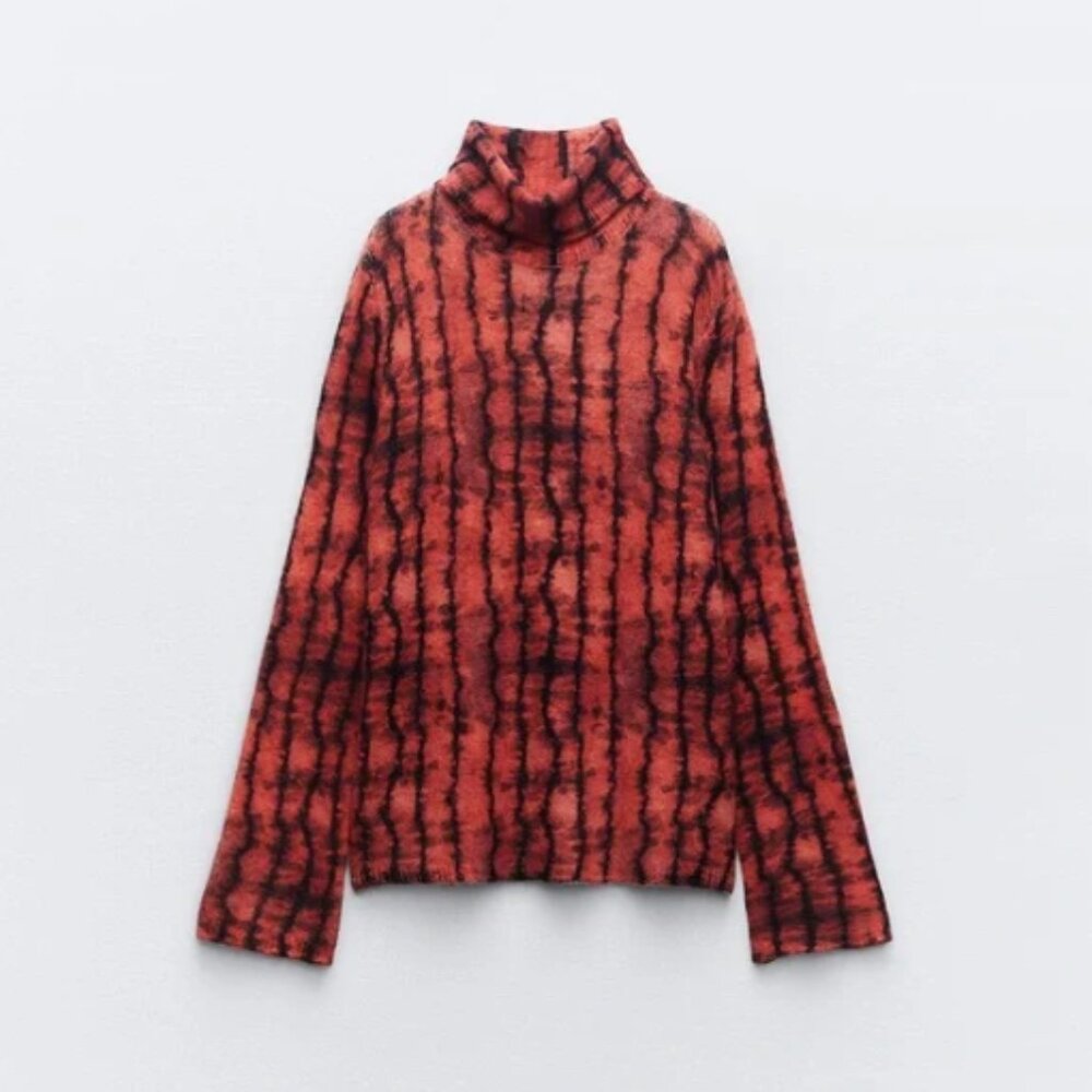 Zara Red and Black Tie Dye High Neck Sweater, NWT, L - Picture 14 of 16